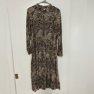 H&M Black and Tan Patterned Long Sleeve Dress